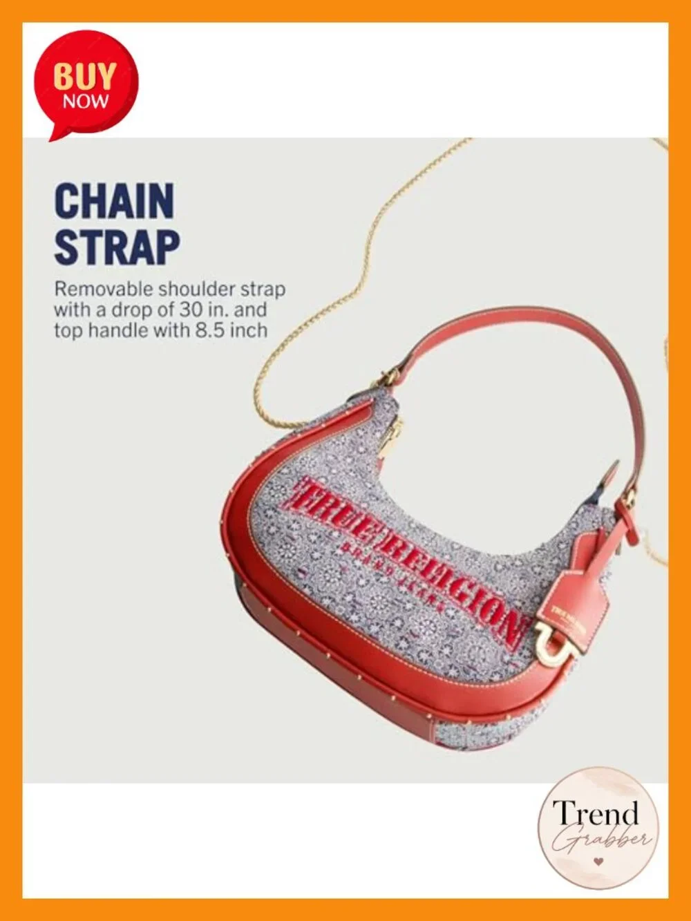 True Religion Hobo Bag - Striped Denim Crescent Handbag with Adjustable Chain